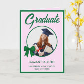 Green Gingham Bow Photo Graduation  Karte (Gelbe Blume)