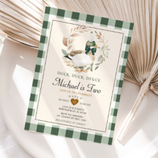 Green Gingham Boy Duck Duck Deuce 2. Geburtstag Einladung