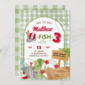 Green Gingham Boy Fishing Birthday Einladung (Vorne/Hinten)