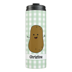 Green Gingham Brown Potato Custom Thermal Tumbler Thermosbecher