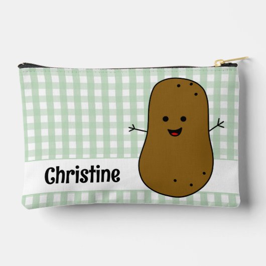 Green Gingham Brown Potato Custom Zubehörtasche (Rückseite)