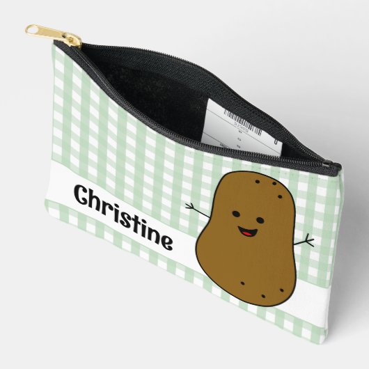 Green Gingham Brown Potato Custom Zubehörtasche (Offen)