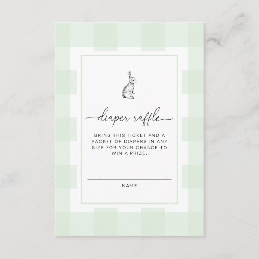 Green Gingham Bunny Diaper Raffle Ticket Umschließ Begleitkarte (Vorderseite)