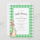 Green Gingham Bunny Rabbit Baby Dusche Einladung (Vorderseite)