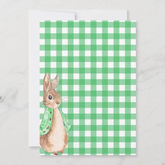 Green Gingham Bunny Rabbit Baby Dusche Einladung (Rückseite)