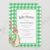 Green Gingham Bunny Rabbit Baby Dusche Einladung (Vorne/Hinten)