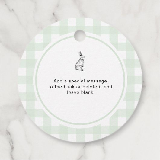 Green Gingham Bunny Rabbit gesprinklt mit Liebe Geschenkanhänger (Rückseite)