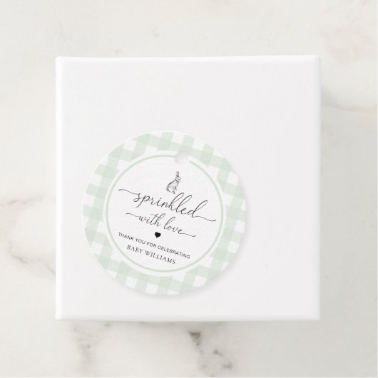 Green Gingham Bunny Rabbit gesprinklt mit Liebe Geschenkanhänger (Beispiel)