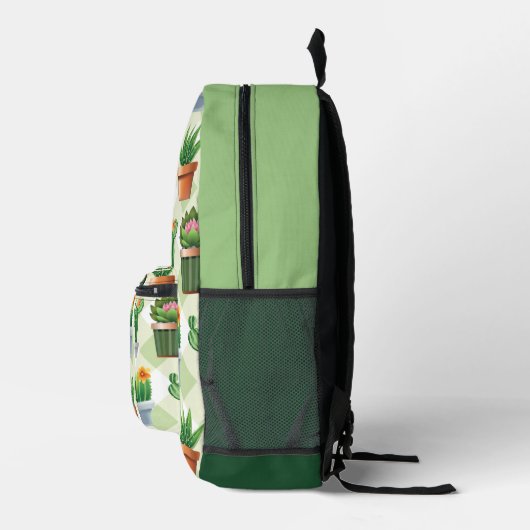 Green Gingham Cactus Pattern Bedruckter Rucksack (Rechts)