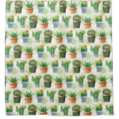 Green Gingham Cactus Pattern Duschvorhang (Vorderseite)