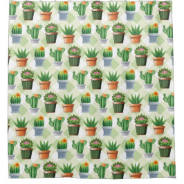 Green Gingham Cactus Pattern Duschvorhang