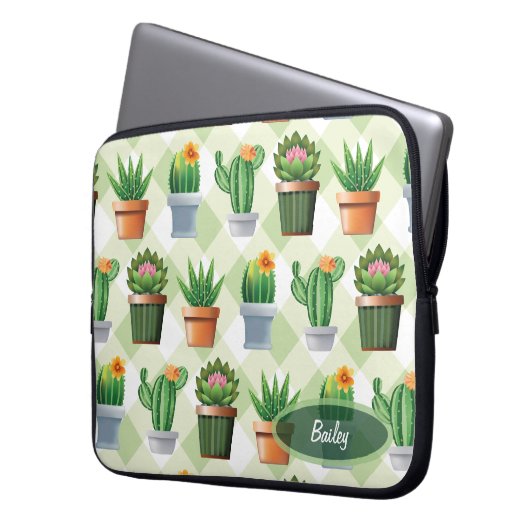 Green Gingham Cactus Pattern Laptopschutzhülle (Vorderseite Links)