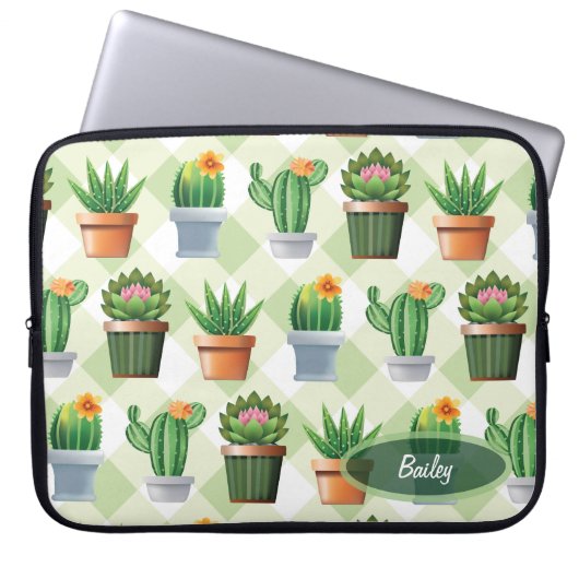 Green Gingham Cactus Pattern Laptopschutzhülle (Vorderseite)