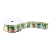 Green Gingham Cactus Pattern Satinband (Spule)