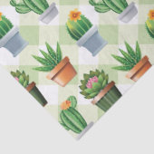 Green Gingham Cactus Pattern Seidenpapier (Detail)