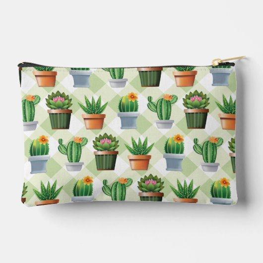 Green Gingham Cactus Pattern Zubehörtasche (Rückseite)