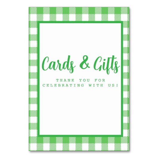 Green Gingham Cards und Geschenke Tischnummer (Vorderseite)