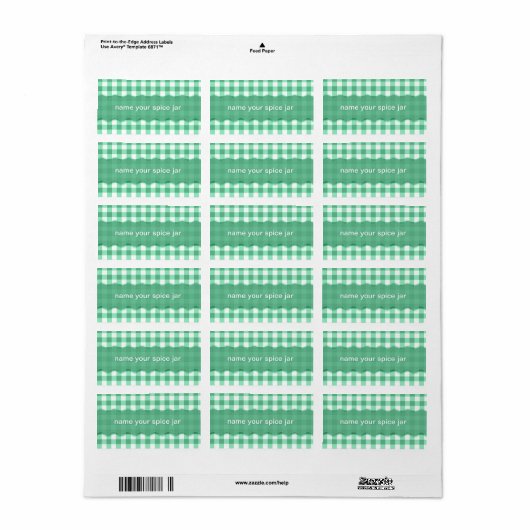 Green Gingham Checkered Design Kitchen Label Adressaufkleber (Vorne)