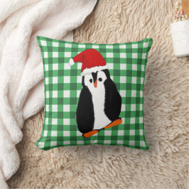 Green Gingham Christmas Penguin und Gruß Kissen