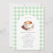 Green Gingham Coffee | Neutraler Baby-Duschbrunch Einladung (Vorderseite)