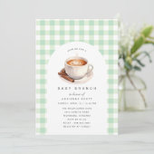 Green Gingham Coffee | Neutraler Baby-Duschbrunch Einladung (Stehend Vorderseite)