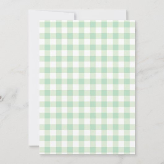 Green Gingham Coffee | Neutraler Baby-Duschbrunch Einladung (Rückseite)