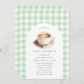 Green Gingham Coffee | Neutraler Baby-Duschbrunch Einladung (Vorne/Hinten)