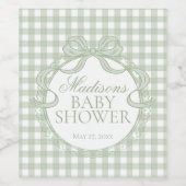 Green Gingham Coquette Bow Baby Shower Weinetikett (Einzelnes Label)