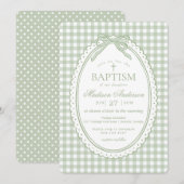 Green Gingham Coquette Bow Baptism Einladung (Vorne/Hinten)