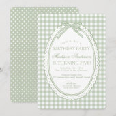 Green Gingham Coquette Bow Birthday Party Einladung (Vorne/Hinten)
