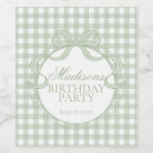 Green Gingham Coquette Bow Birthday Party Weinetikett (Einzelnes Label)