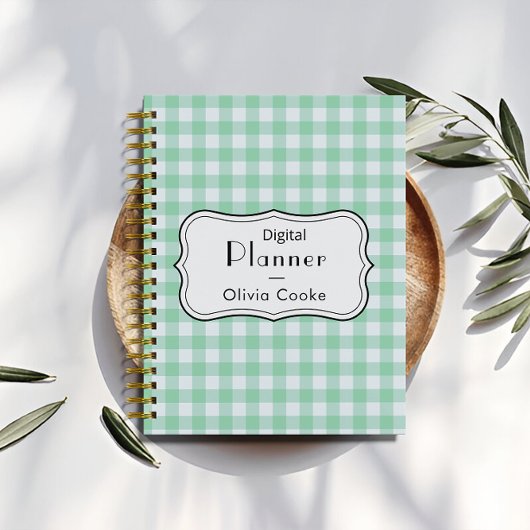 Green Gingham Digital Planner mit Individuelle Nam Planer