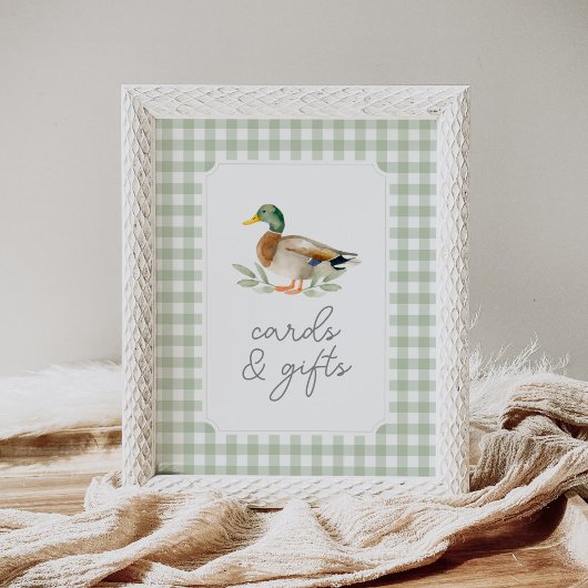 Green Gingham Duck Baby Showkarten und Geschenke Poster