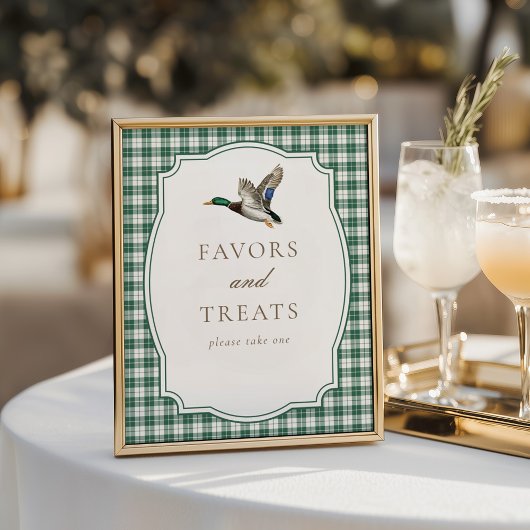 Green Gingham Duck Gender Neutral Favors & Treats Poster