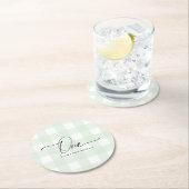 Green Gingham First Birthday Drink Untersetzer (Vor Ort)