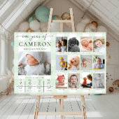 Green Gingham First Birthday Foto Milestone Poster