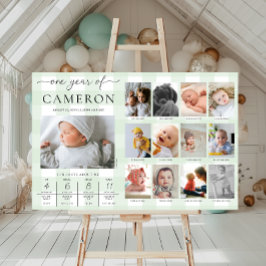 Green Gingham First Birthday Foto Milestone Poster