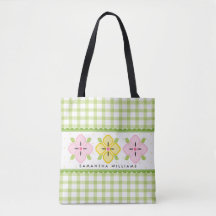 Green Gingham Floral Mit Monogramm