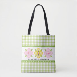 Green Gingham Floral Mit Monogramm Tasche