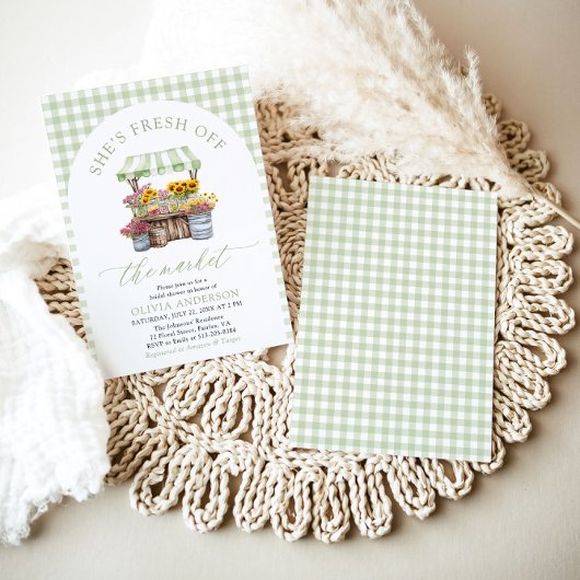 Green Gingham Fresh Off The Market Brautparty Einladung