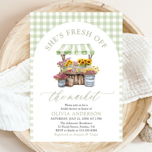 Green Gingham Fresh Off The Market Brautparty Einladung