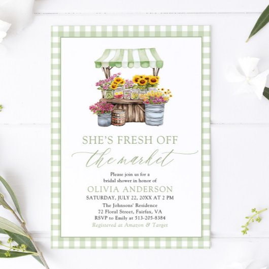 Green Gingham Fresh Off The Market Brautparty Einladung