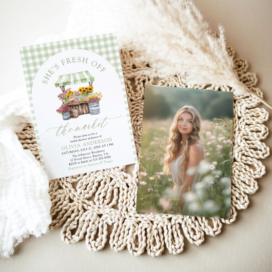 Green Gingham Fresh Off The Market Brautparty Einladung