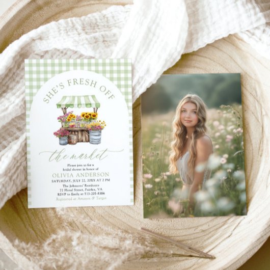 Green Gingham Fresh Off The Market Brautparty Einladung