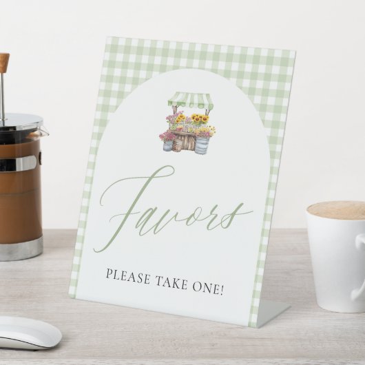 Green Gingham Fresh off the Market Gfavors Sign Sockelschild (In SItu)