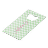 Green Gingham Geldbeutel Flaschenöffner (Vorderseite Schrägansicht)