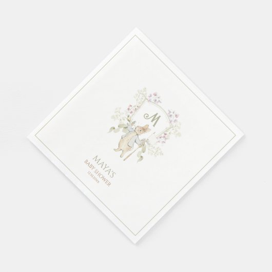 Green Gingham Gender Peter the Rabbit Baby Shower Serviette (Ecke)