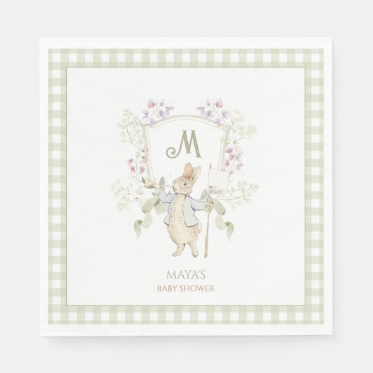 Green Gingham Gender Peter the Rabbit Baby Shower Serviette (Vorderseite)
