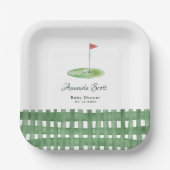 Green Gingham Golf Baby Shower Pappteller (Vorderseite)