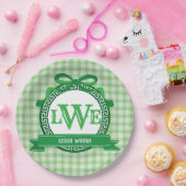 Green Gingham Griechischer Key Bow Vollmongramm Pappteller (Party)